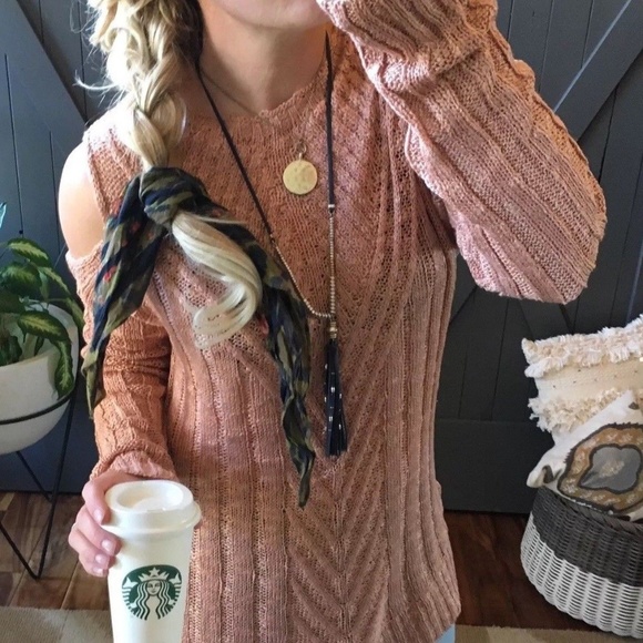 Sweaters - New Blush Knit Cold Shoulder Sweater Boho Blouse